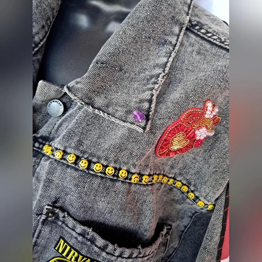 Custom RAGE Horror Cropped Grey Denim Jacket! OOAK Unique Fandom Wear! Friday 13 - Picture 13 of 16